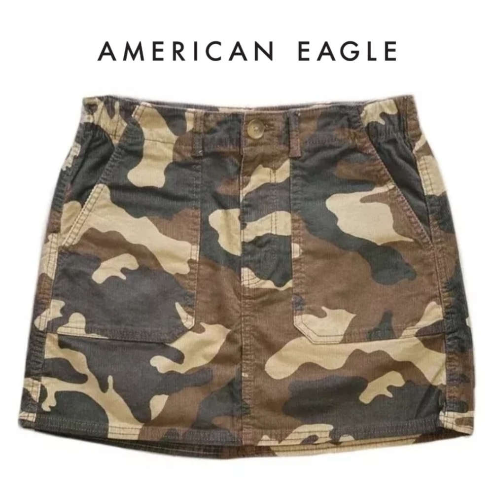 New American Eagle High Waist Mini Skirt Green Camouflage Size 2 Short